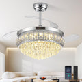 48' Fandelier Ceiling Fan with Light, Crystal Retractable Ceiling Fan with Lights and Remote, Chandelier Fans for Bedroom Living Room, Reversible DC Motor, Dimmable, 6 Speeds - Chrome