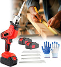 Electric Reciprocating Saw, Cordless Saw with 4 Replaceable Saw Blades, Professional Handheld, Lightweight Body, Low Vibration, Led Auxiliary Lighting, for Wood & Metal Cutting