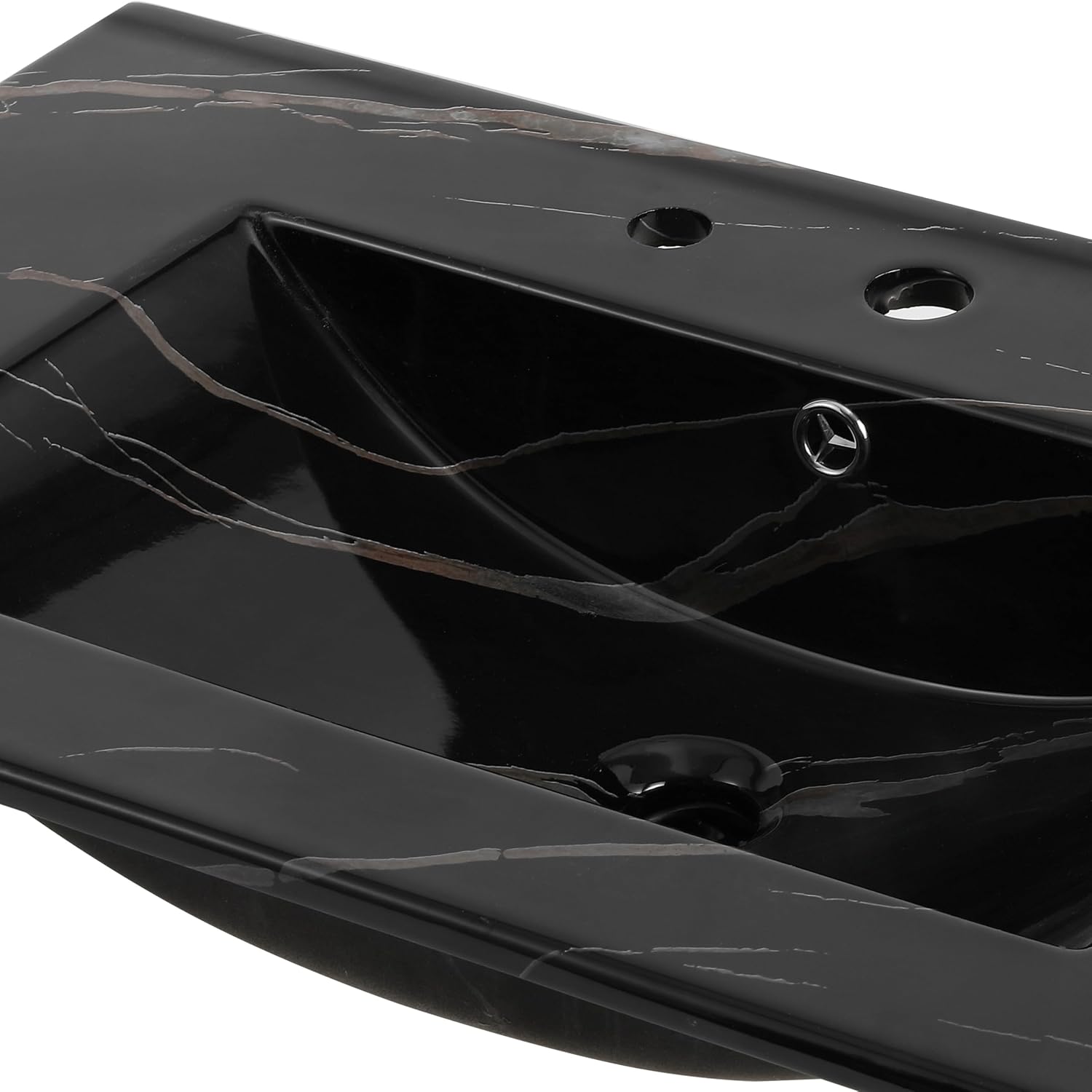 JONATHAN Y Ancillary 30 in. W x 18.25 in. D Ceramic Vanity Sink Top with 3-Hole Rectangular Single Sink Basin, Black Marble Effect SNK1002D