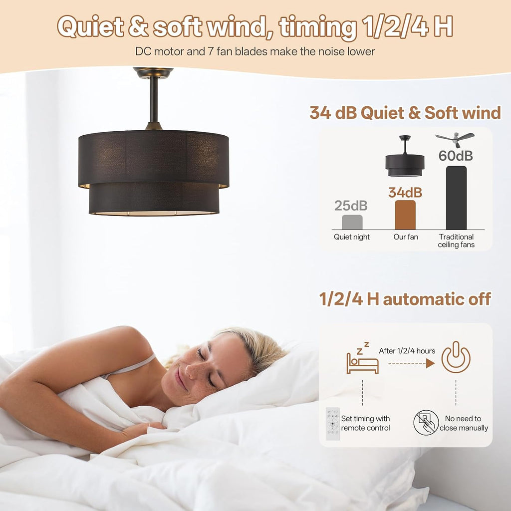 20' Farmhouse Ceiling Fans with Lights, Black Boho Fandelier Chandelier Ceiling Fan with Light Remote Control, Caged with 6 Speeds for Living Room, Bedroom, Nursery
