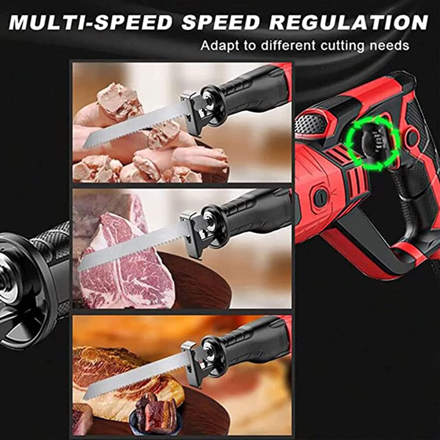 900W/1300W Portable Cordless Reciprocating Saw - Professional Multifunctional Meat & Bone Cutting Machine with 180° Rotating Body for Pork, Fish, and Ribs(Red,1300W)