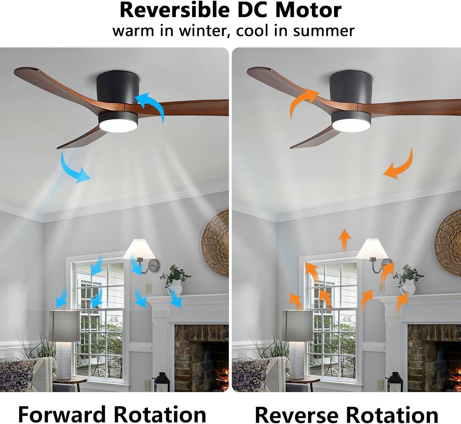 48in Ceiling Fans with Lights Modern Black Ceiling Fan Remote 6 Speed, Solid Wood Blades Ceiling Fan with Light for Bedroom Living Room Dining Room