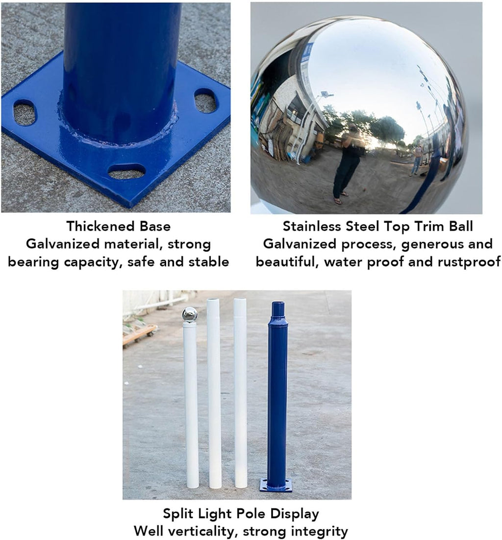 13ft Split Street Pole | 4 - Section Detachable Design for Easy Setup | Alloy Steel Post for Solar Lights/Security Cameras/Garden