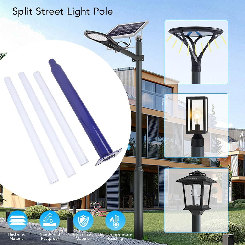 Split Street Light Post Solar Lamp Lighting Fixture Mount Post for Court Parking Lot Residential Area Garden 13ft Height Alloy Steel Rustproof Durable Detachable Design