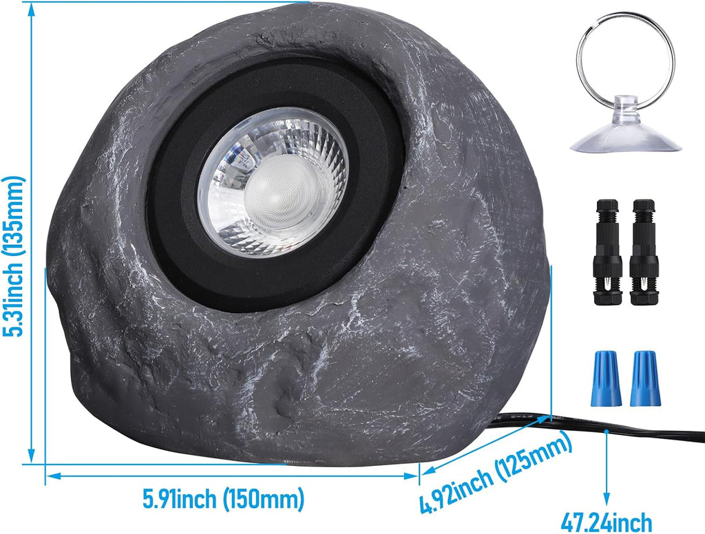 LEONLITE 5CCT LED Rock Lights Outdoor, 5W Low Voltage Landscape Spot Light for Garden, Yard, Decorative Stone Light, 12-24V AC/DC, CRI90, 200lm, IP65 Waterproof, Round, Dark Gray, Pack of 4