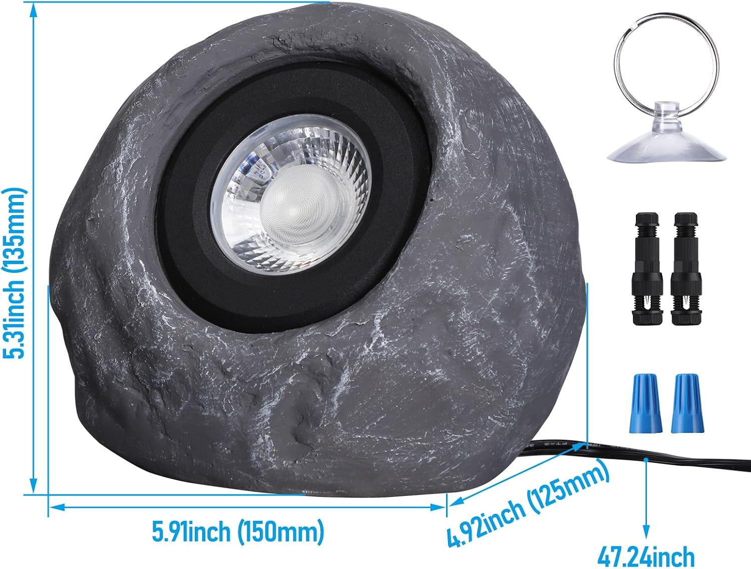 LEONLITE 5CCT LED Rock Lights Outdoor, 5W Low Voltage Landscape Spot Light for Garden, Yard, Decorative Stone Light, 12-24V AC/DC, CRI90, 200lm, IP65 Waterproof, Round, Dark Gray, Pack of 4