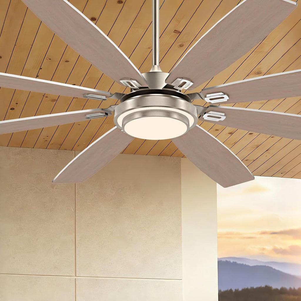 72 Inch Large Ceiling Fans with Lights and Remote Control, Modern Nickel Ceiling Fan with Quiet Reversible DC Motor, Timer, 6 Speeds for Living Room, Kitchen, Home Office, Outdoor Patio