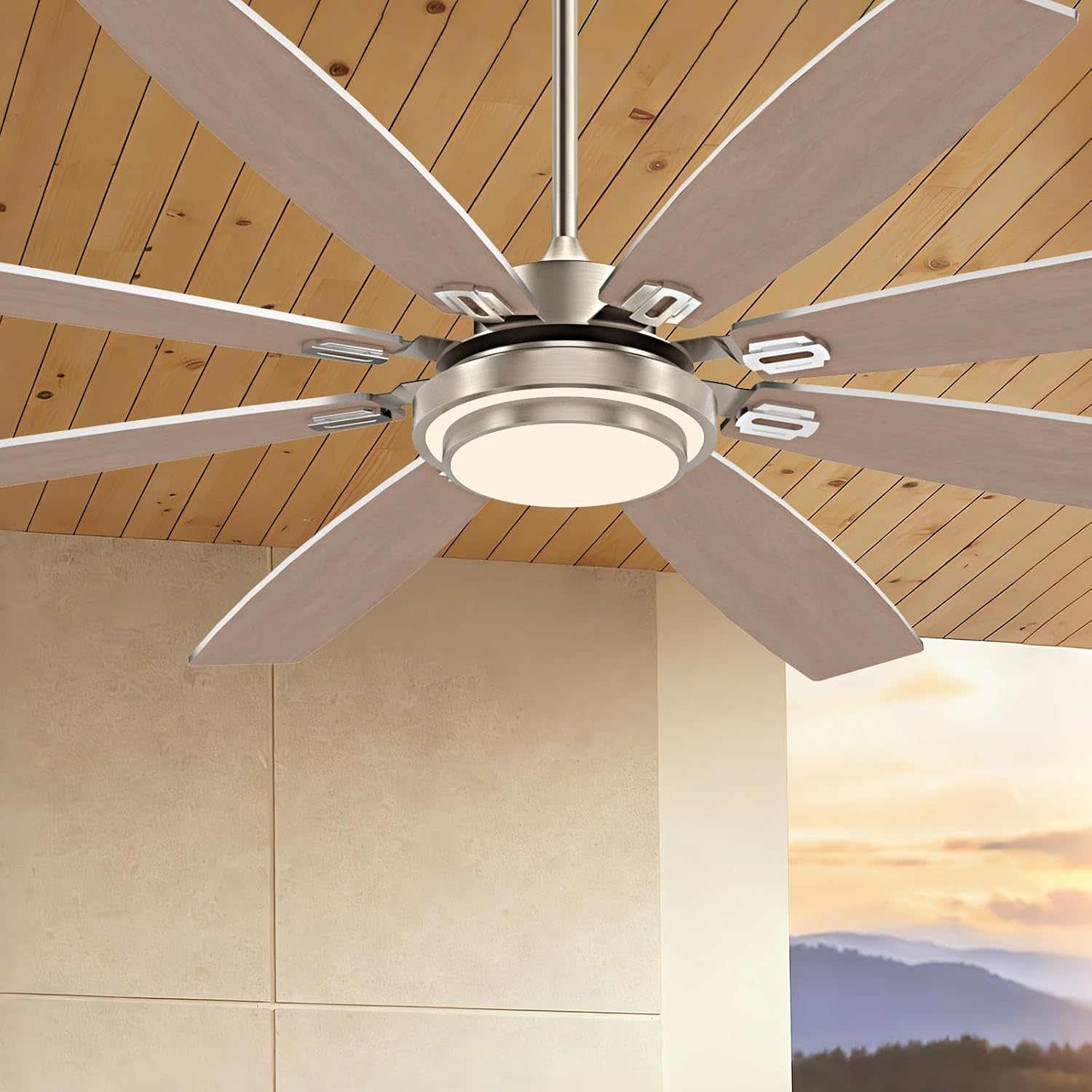 72 Inch Large Ceiling Fans with Lights and Remote Control, Modern Nickel Ceiling Fan with Quiet Reversible DC Motor, Timer, 6 Speeds for Living Room, Kitchen, Home Office, Outdoor Patio