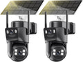4K Solar Security Cameras Wireless Outdoor Battery Powered, 2.4GHz Dual Lens Bullet & 360°PTZ Linkage Outdoor Security Camera with Solar Panel, 8X Digital Zoom, Color Night Vision (2 Pack)