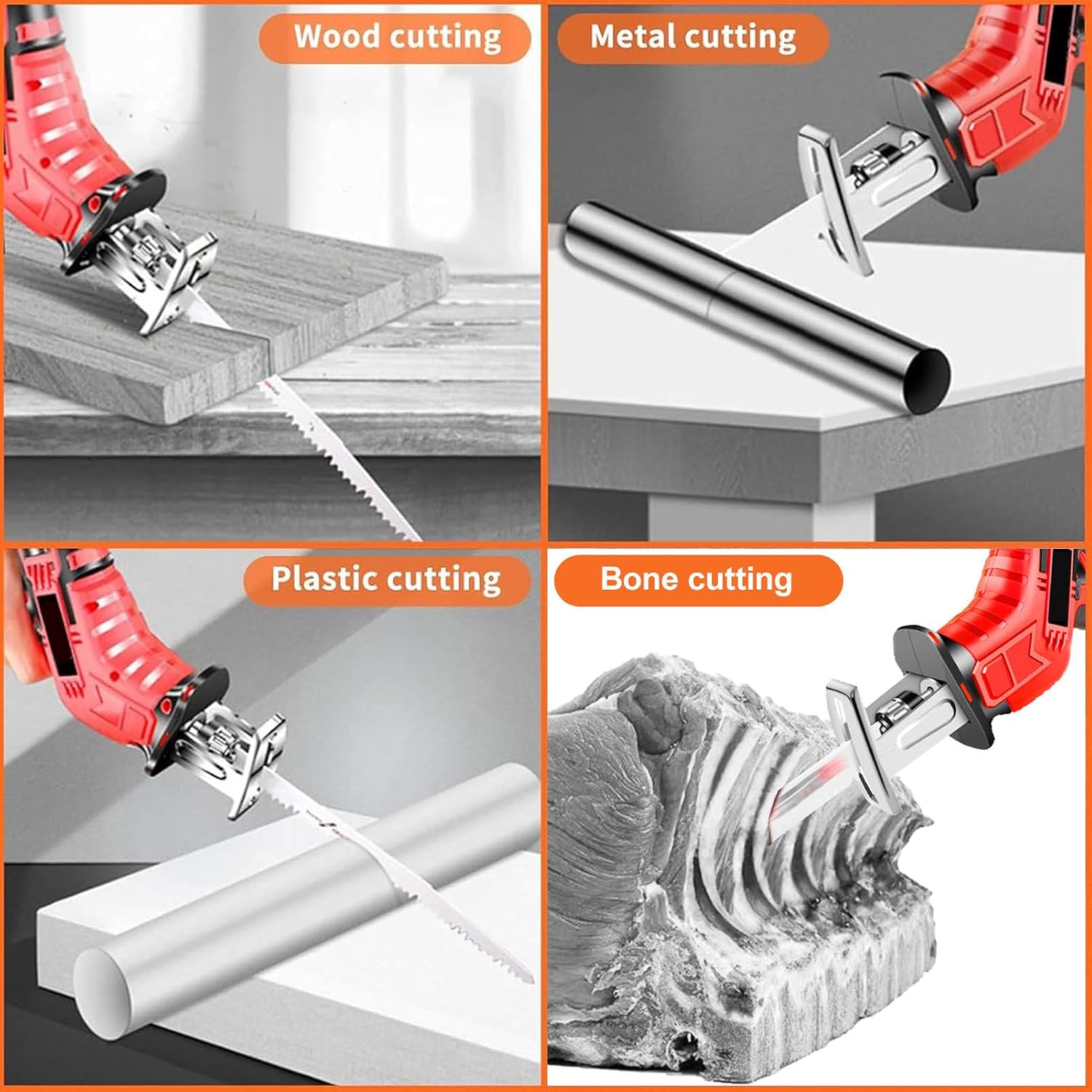 Professional Butcher Bone Saw-Cordless Reciprocating Saw with 5 Blades,Handheld Electric Bone Meat Cutter Tool, Multifunctional Meat Bone Saw for Bone/Meat/Wood/Metal/PVC Cuting,1Battery