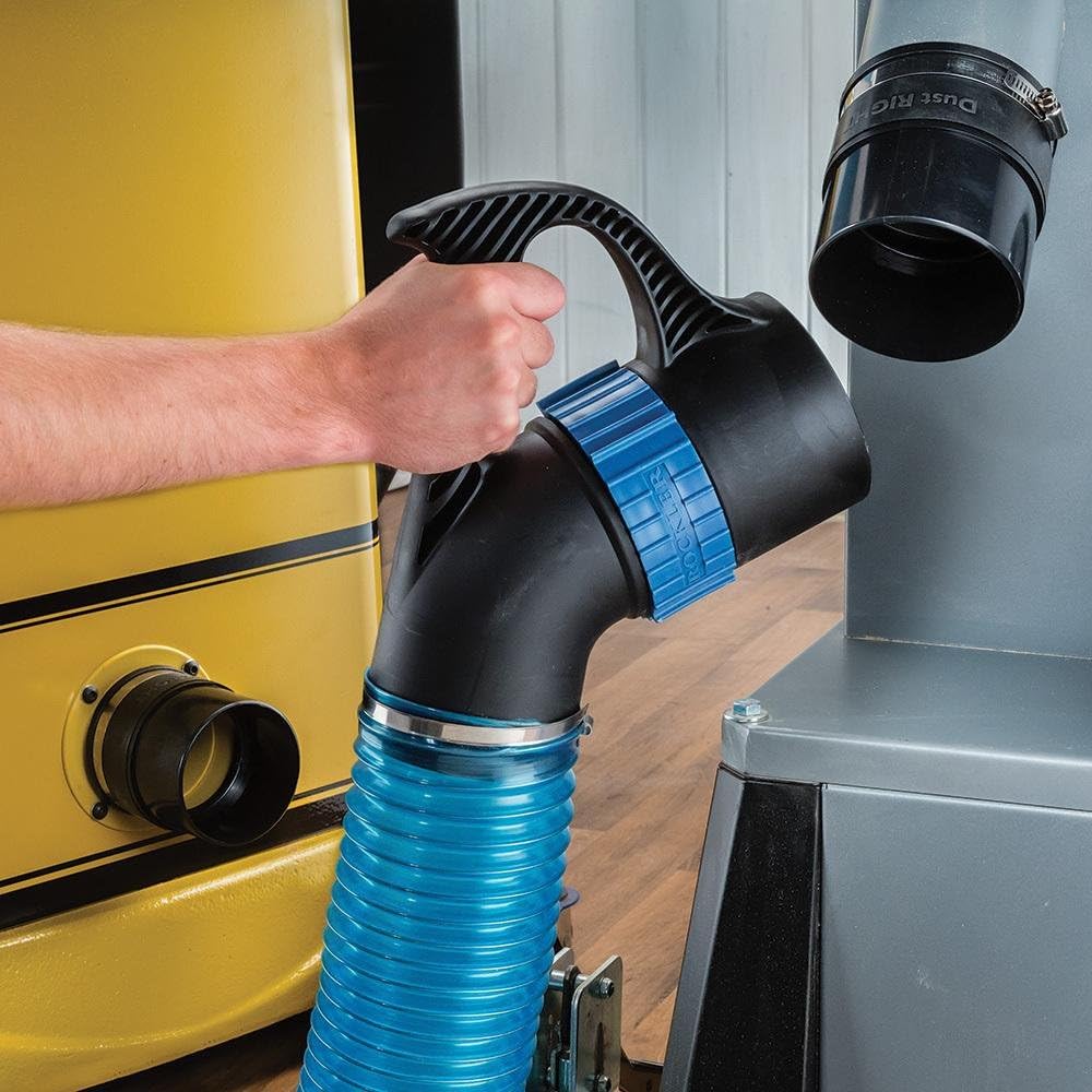 ROCKLER Complete Dust Collection Set: 2-Pack 4-Inch Tool Ports with Metal Clamps, Quick Change Floor Sweep, Handle, Extension Wand & 4' Expandable Dust Hose (14' Max Length)