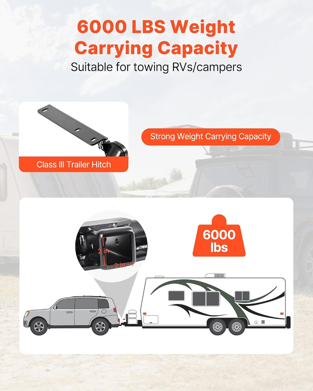VEVOR Class 3 Trailer Hitch, 2-Inch Receiver, Compatible with 2014-2019 Toyota Highlander, Q345B Steel Tube Frame, Multi-Fit Hitch to Receive Ball Mount, Cargo Carrier, Bike Rack, and Tow Hook, Black