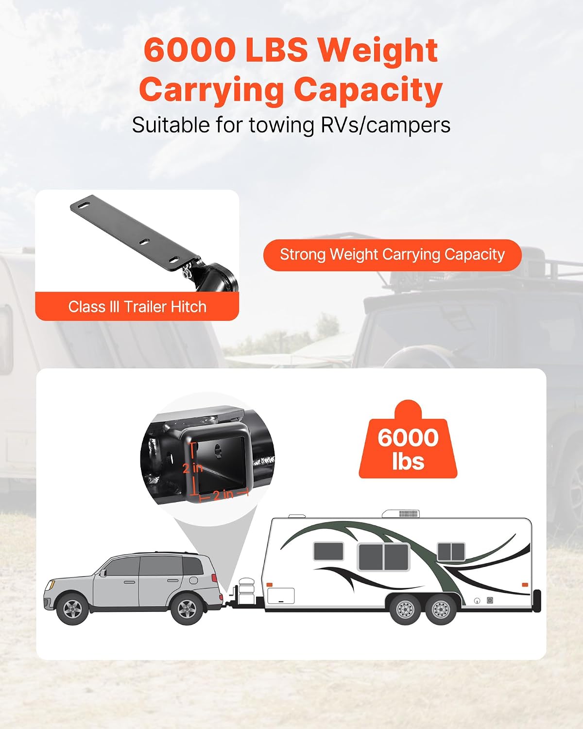 VEVOR Class 3 Trailer Hitch, 2-Inch Receiver, Compatible with 2014-2019 Toyota Highlander, Q345B Steel Tube Frame, Multi-Fit Hitch to Receive Ball Mount, Cargo Carrier, Bike Rack, and Tow Hook, Black