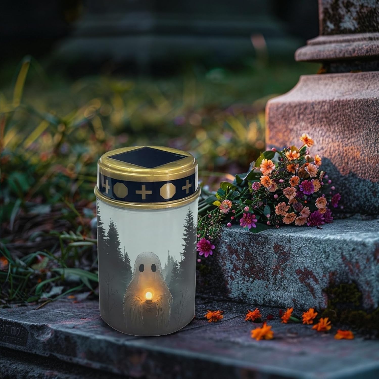 Halloween Solar Garden Lights Outdoor Waterproof Pathway Lights for Yard Patio Walkway Halloween Decoration Solar Stake Lights Outdoor Landscape Lighting-Warm White