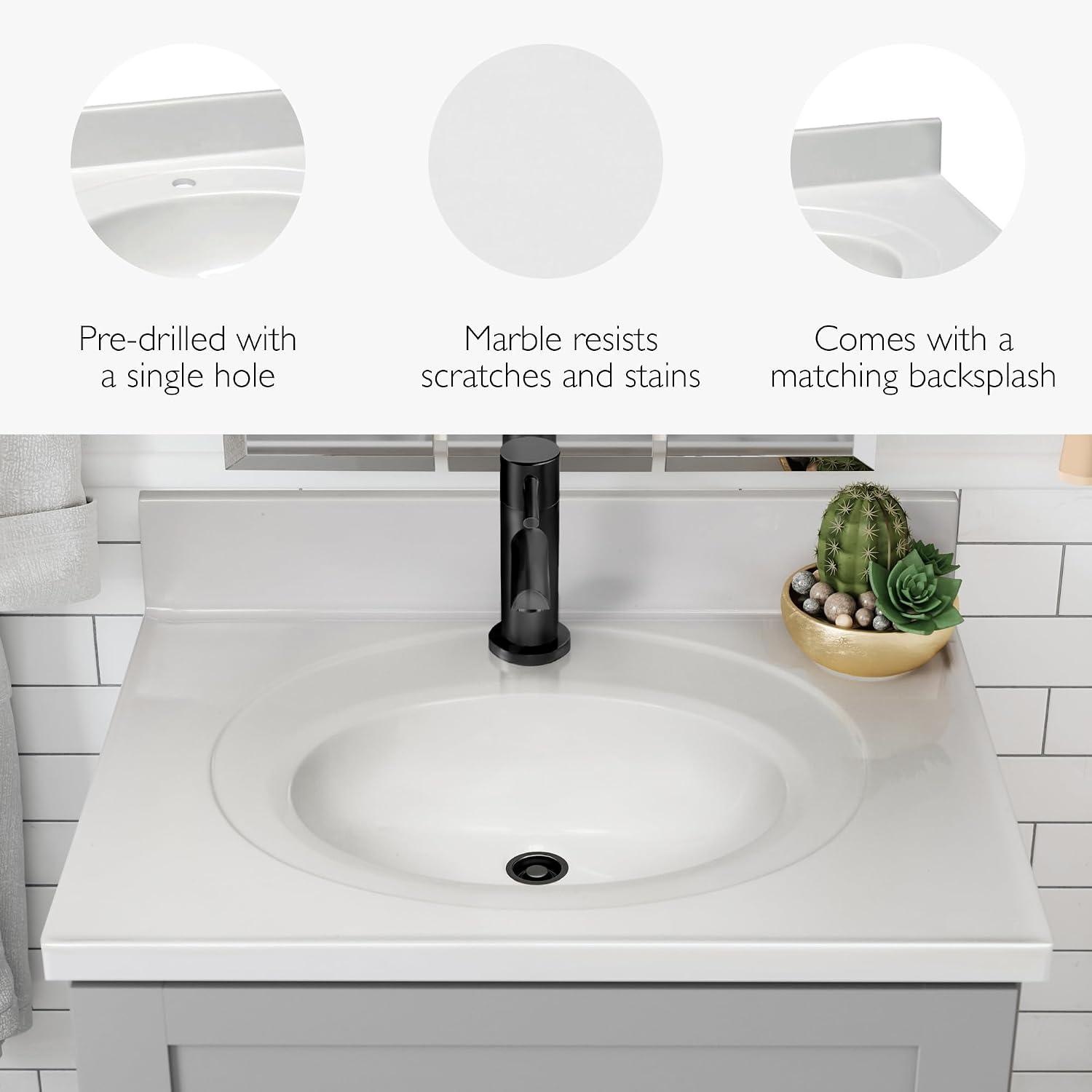 31 Inch Cultured Marble Vanity Top with Backsplash, Improved Package, White – Design House, 554592
