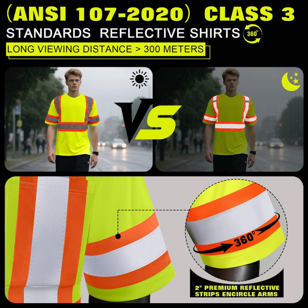 BeautyWill Custom Logo High Visibility Safety Shirts ANSI Class 3 Standard Personalized Reflective Shirts