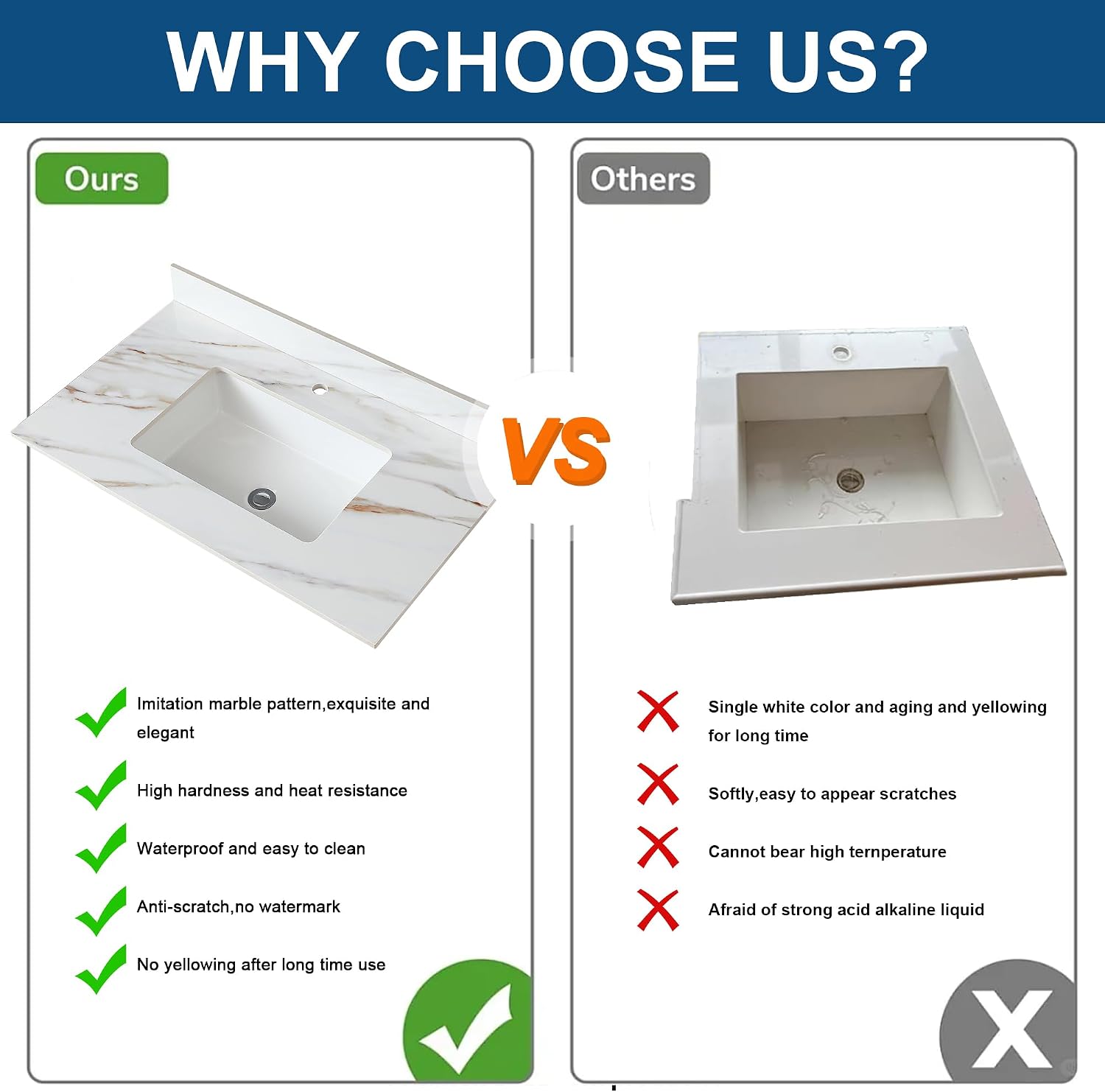 Montary 37'x 22' Vanity Top with Sink for Bathroom, Rectangular Undermount Ceramic Sink & Backsplash, Single Bowl Vanity Top with Safety Overflow Hole