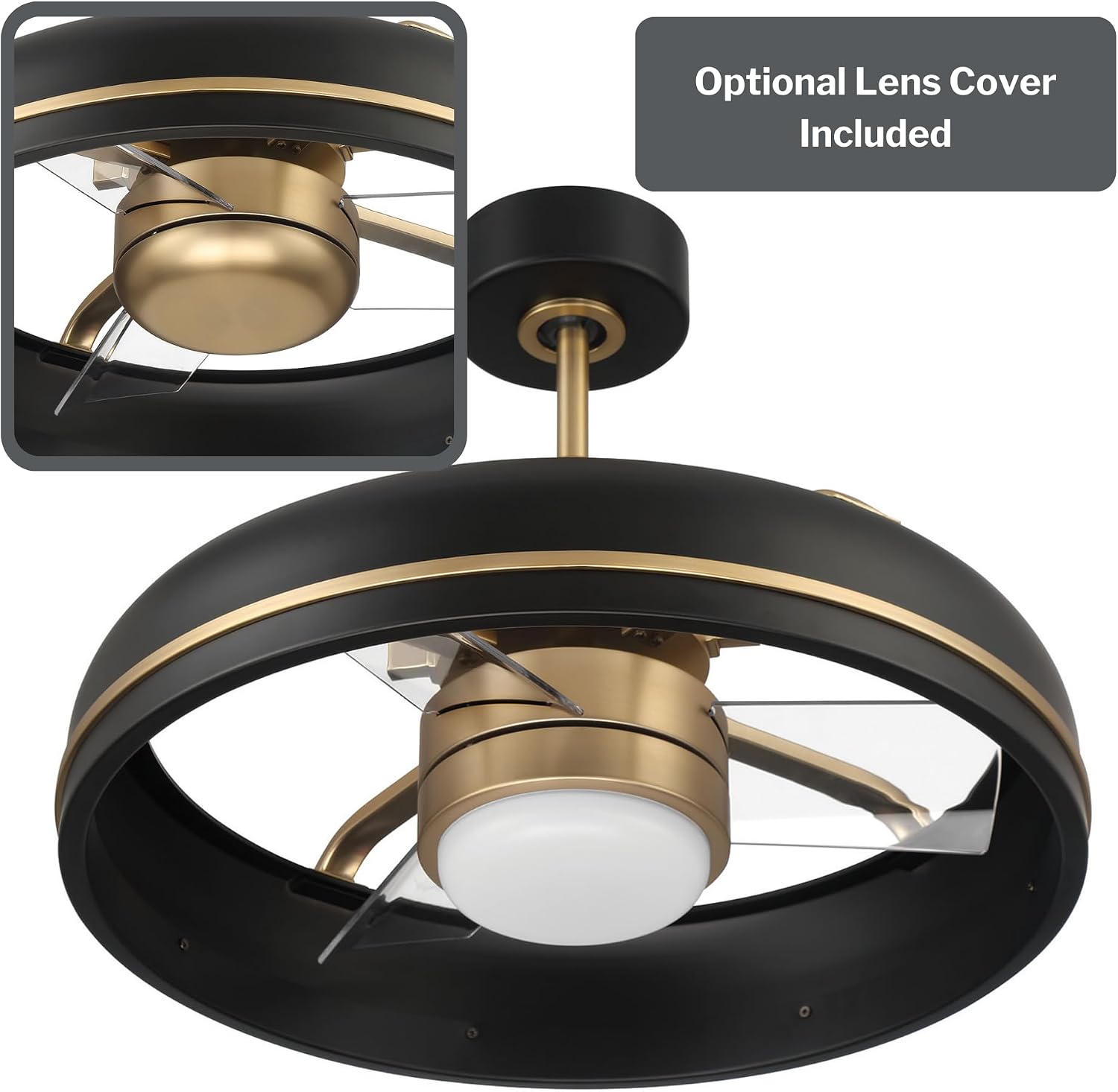 Craftmade TYL24FBSB3-NWF Taylor 24 Inch 3 Blade Indoor Fandelier | Flat Black/Satin Brass Finish with Clear Acrylic Blades | Integrated 1167 Lumens LED 3000K | Remote Included | DC Motor Ceiling Fan