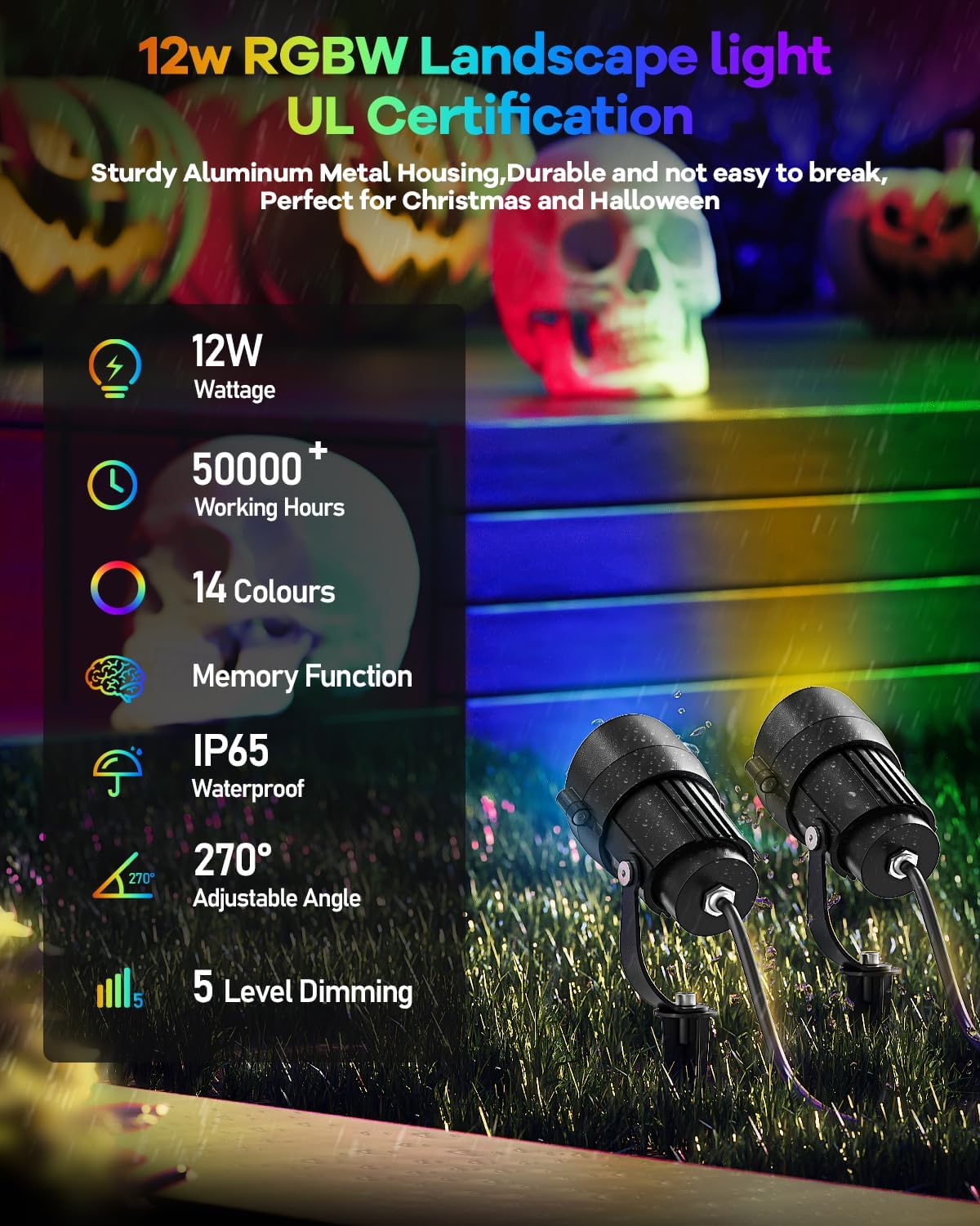 HIBOITEC RGBWW Low Voltage Landscape Lighting 24Pack 12W with Remote Connectors Spotlights Landscape Lights 12-24V AC/DC Waterproof for House Yard Trees Outdoor Christmas(Transformers NOT Included)