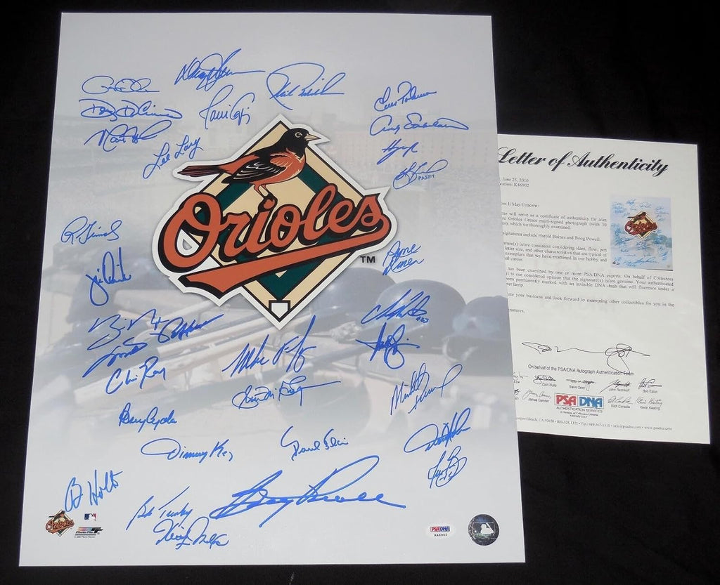 BALTIMORE ORIOLES AUTOGRAPHED 16x20 PHOTO (PSA DNA) - Baines, Powell, B.Ripken, - Autographed MLB Photos