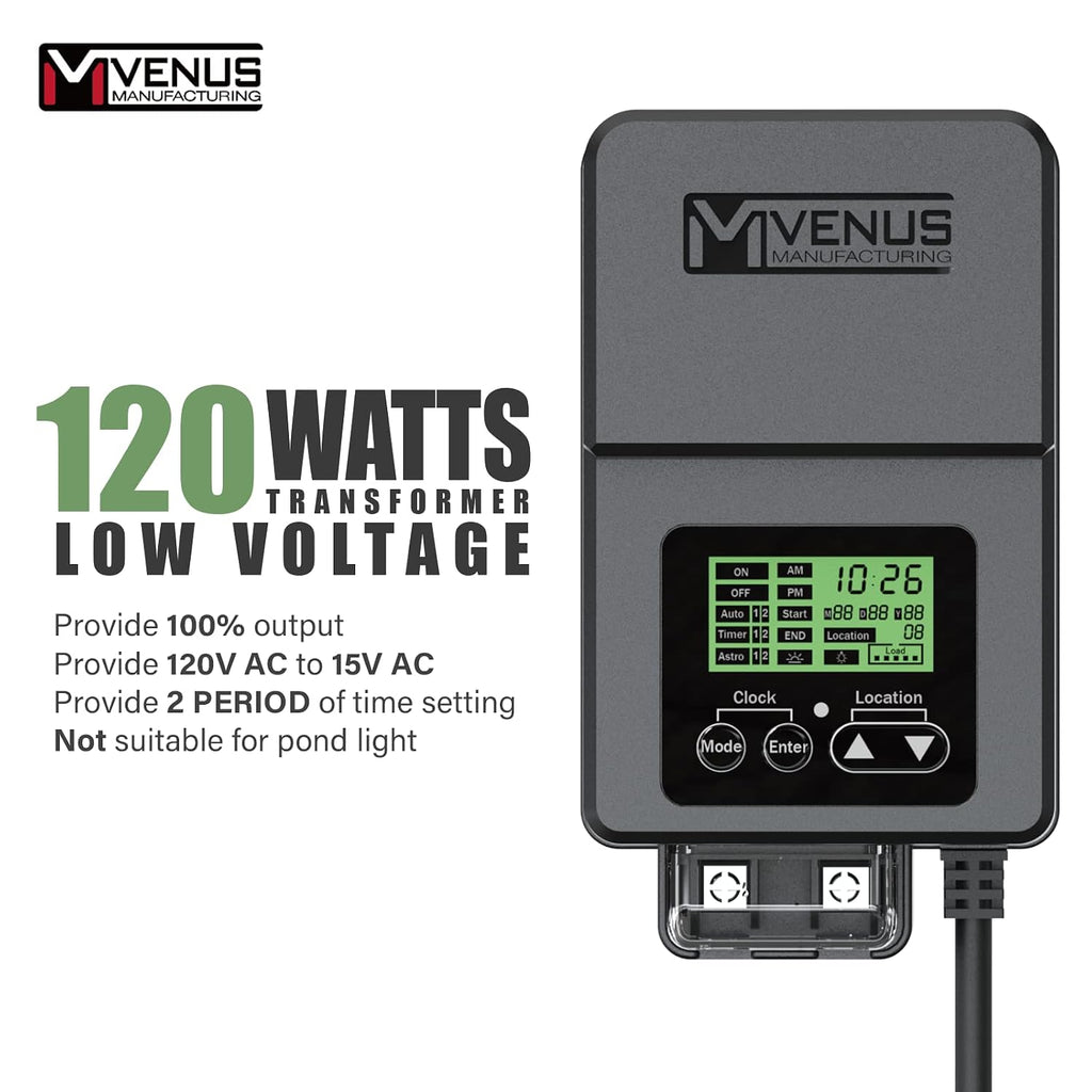 VENUS MANUFACTURING Low Voltage Landscape Lighting 120W Outdoor Low Voltage Transformer with 12V Landscape Spotlight LED 3W 200 Lumen Warm White Garden Lighting 6 Pack for Yard Pathway Wall Shrub Tree