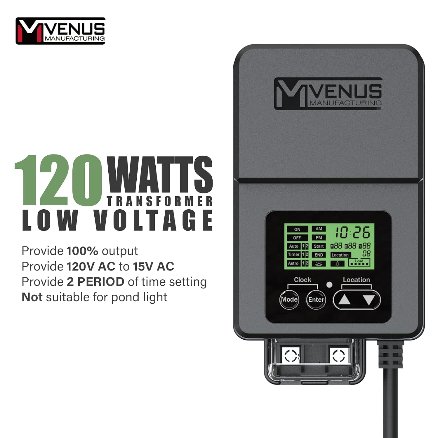 VENUS MANUFACTURING Low Voltage Landscape Lighting 120W Outdoor Low Voltage Transformer with 12V Landscape Spotlight LED 3W 200 Lumen Warm White Garden Lighting 6 Pack for Yard Pathway Wall Shrub Tree