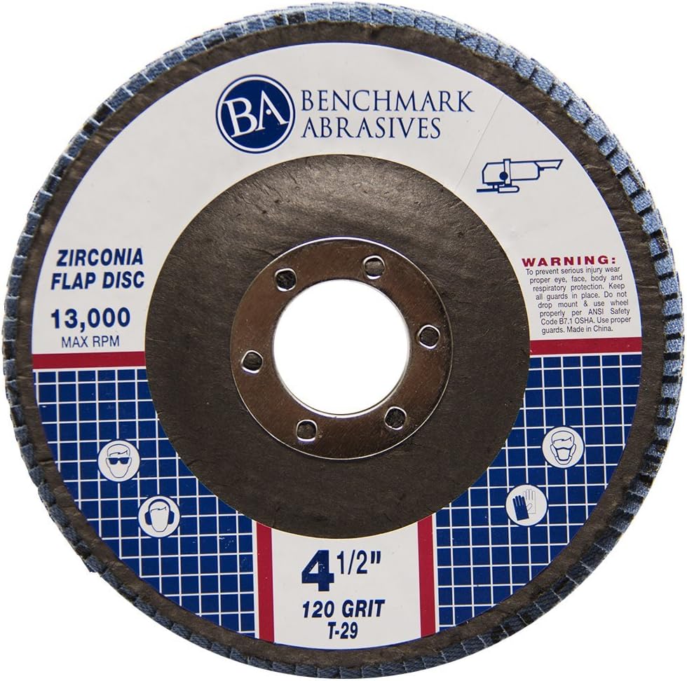 Benchmark Abrasives 4.5' x 7/8' Premium Zirconia T29 Angled Flap Discs 4 1/2 for Angle Grinder, Sanding Discs, Finishing, Rust, Stock Removal- Grinding Wheels 4 1/2 Inch (100 Pack) - 120 Grit