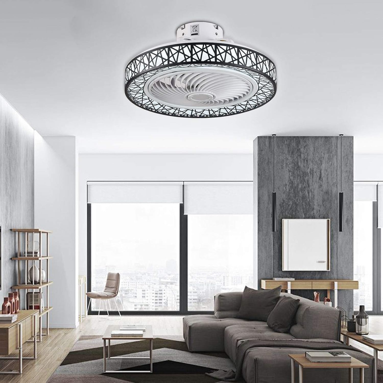 TFCFL 23 Inch Ceiling Fan with Light and Remote Control,Design LED Semi Flush Mount Light Fandelier Ceiling Chandelier,3 Lights 3 Speeds,Quiet Motor,for Home Living Room