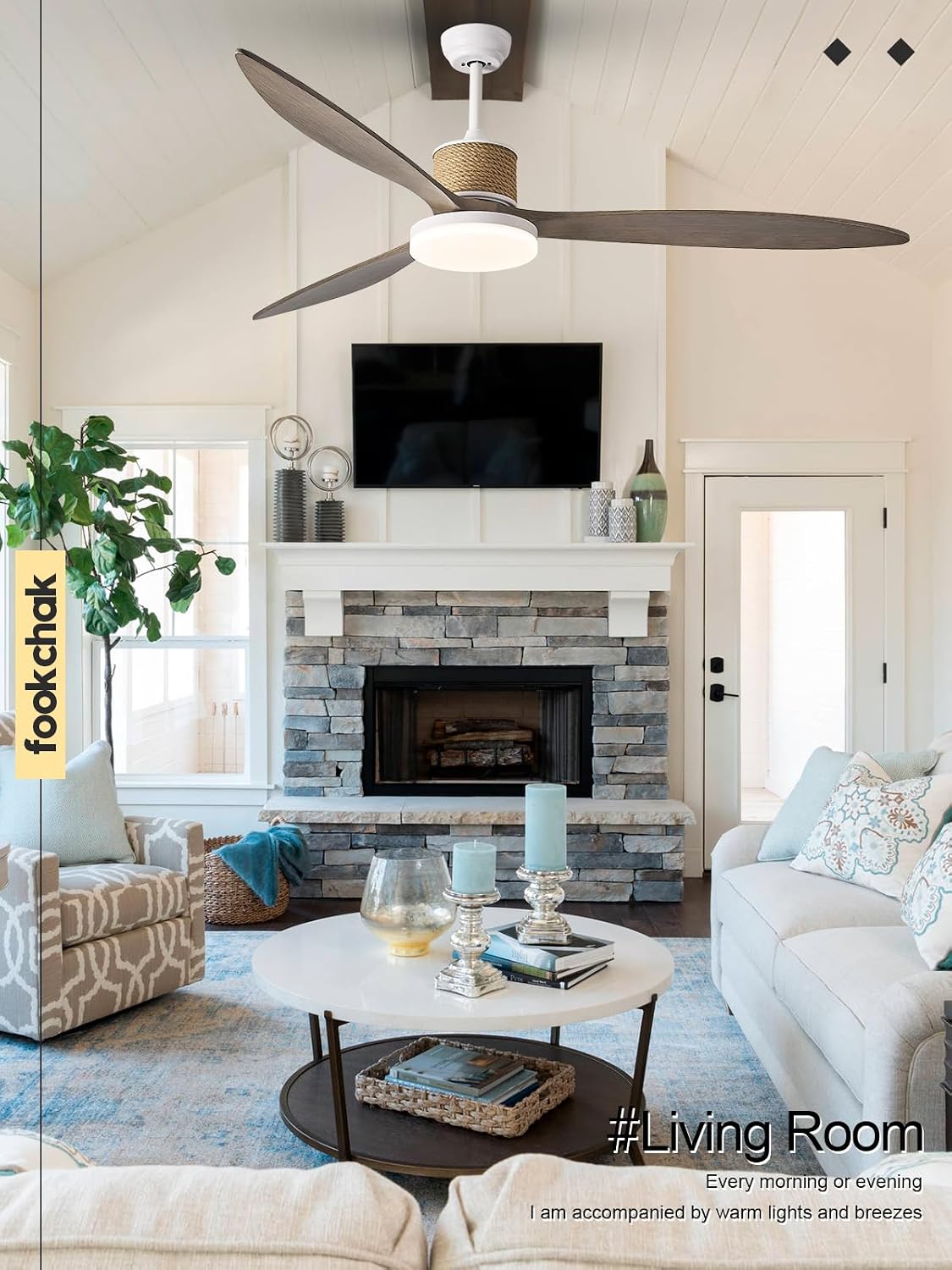 72in Large Boho White Ceiling Fan Lights with Remote Control 42W LED Coastal Ceiling Fan with Lights 3 Blade Weathered Wood Ceiling Fans Outdoor Farmhouse for Patio Living Room Kitchen