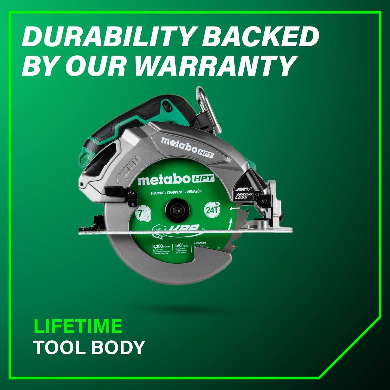 Metabo HPT 36V MultiVolt 7-1/4' Circular Saw, Torque Boost Technology, High Power and Torque, Visible Cutting Depth Indicator, Lightweight Aluminum Base Plate, Tool Body Only, C3607DBQ4