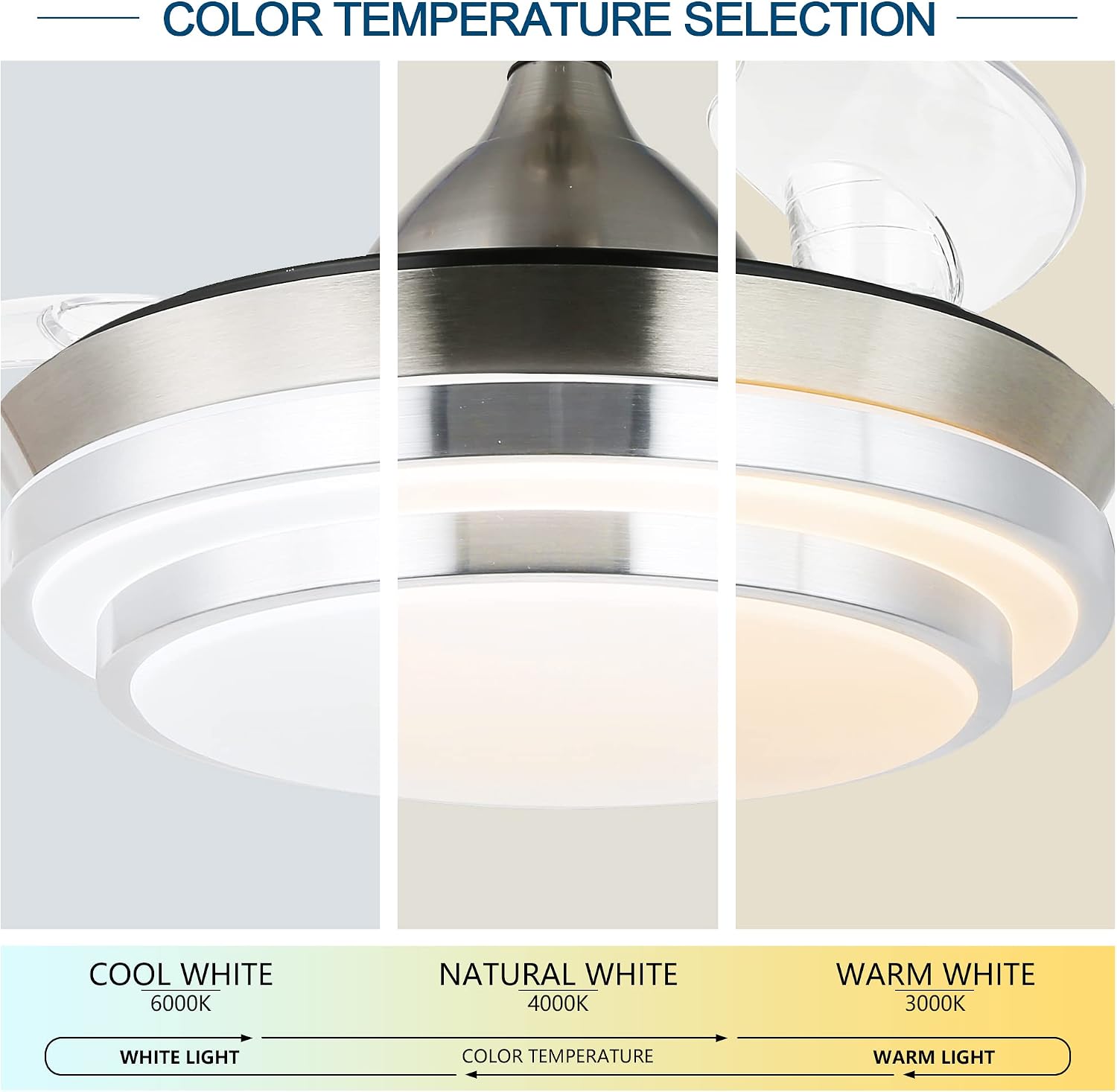 Dawn Whisper 42' Modern Retractable Ceiling Fan with Dimmable LED Light and Remote Control for Living Room Bedroom Restaurant, Silver Brushed Nickel