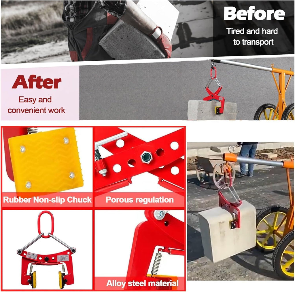 Heavy Duty Carrying Clamps for Granite Lifting - with 4 Pcs Rubber Pats, 2.4-7.1in/3.9-11.8in/4.7-9.4in Wide Jaw Opening Stone Lifting Fixture Clamp, Slab Lifter Tools(Opening Size 10)