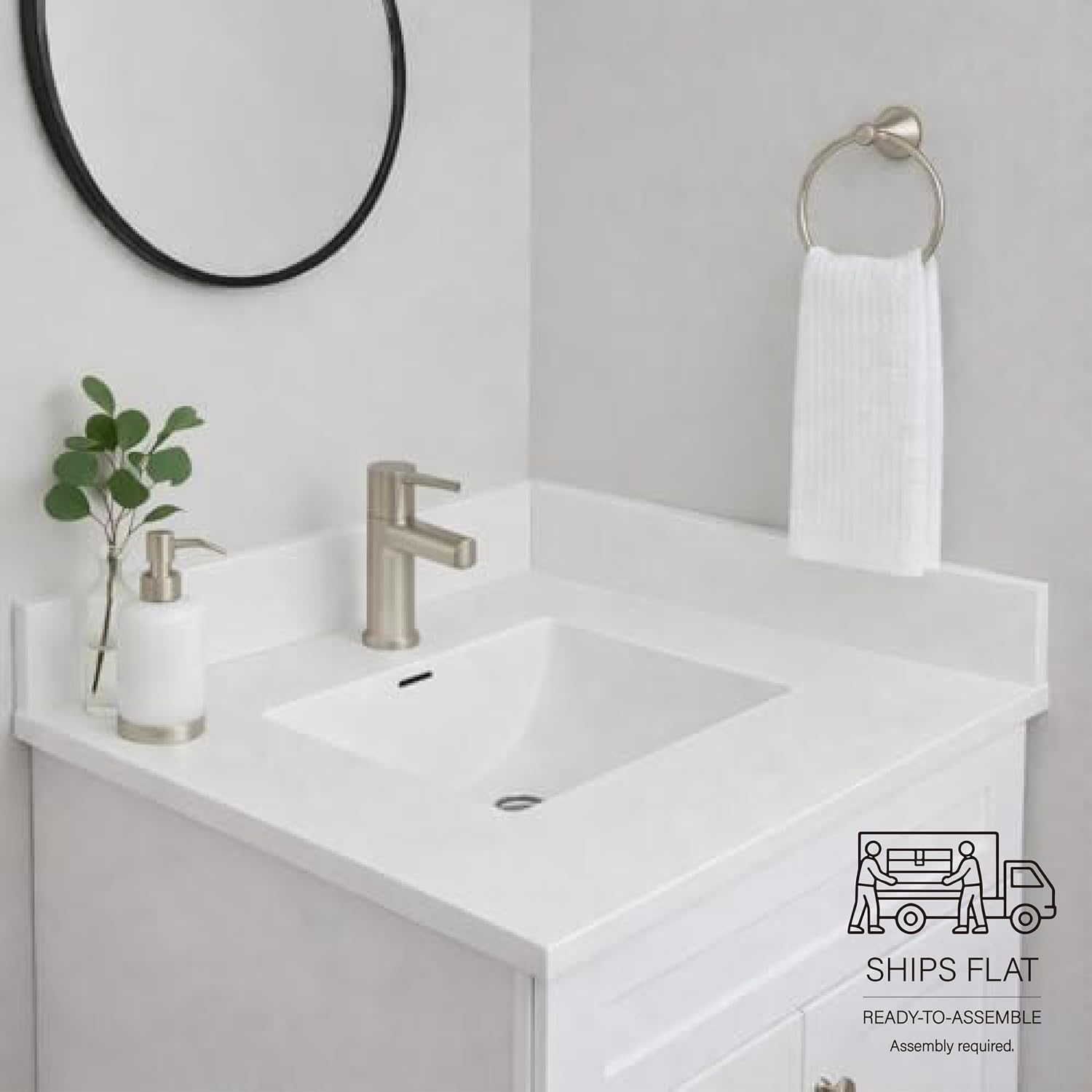 25'/31'/37' Solid Surface Polyurethane Resin Streamline Vanity Top With Sink, Durable, Consistent Color, Easy-to-Clean, Built-in Overflow (25'W x 22'D)