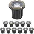 Gardencoin Brass Low Voltage Landscape Well Lights (5' Cover, 5.5' Tall), 12V LED Wired In-Ground Outdoor Up Lighting Fixture Waterproof, Adjustable Beam Direction Base, Without MR16 Bulb (12 Pack)