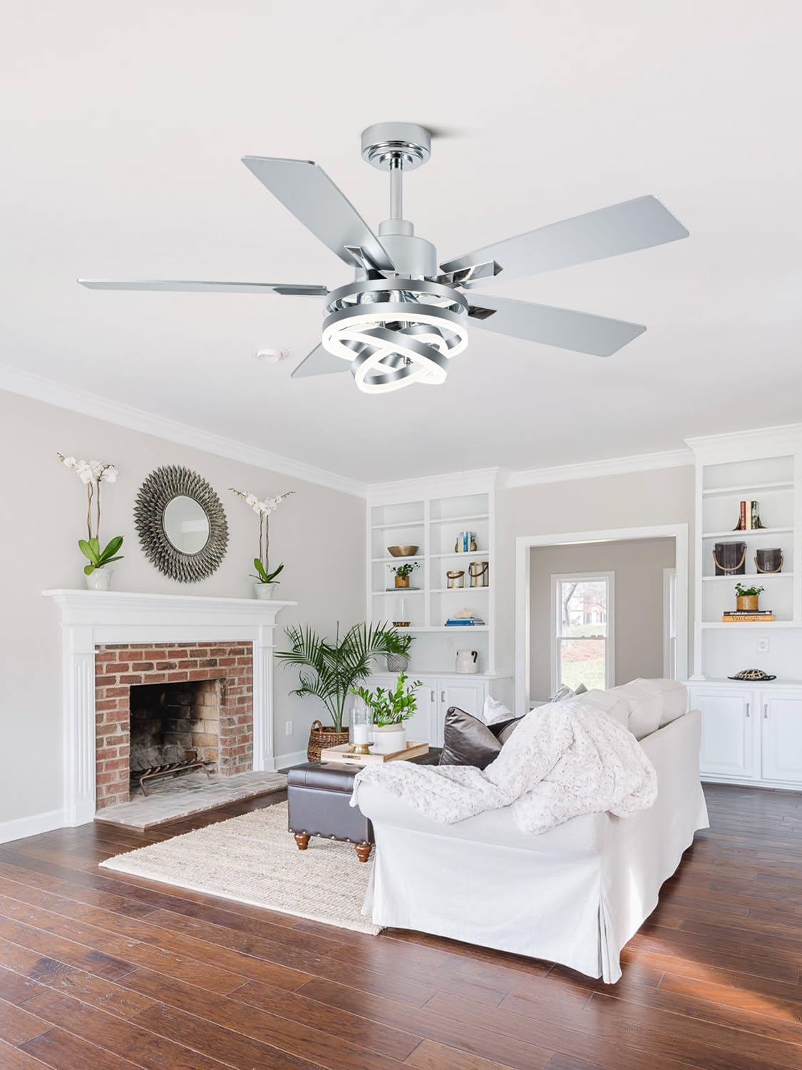 Bella Depot 52' Modern Ceiling Fan with Light, Metal Chandelier Fan with Remote, Rustic Indoor Fandelier with DC Motor for Dining Living Room Bedroom(Chrome)