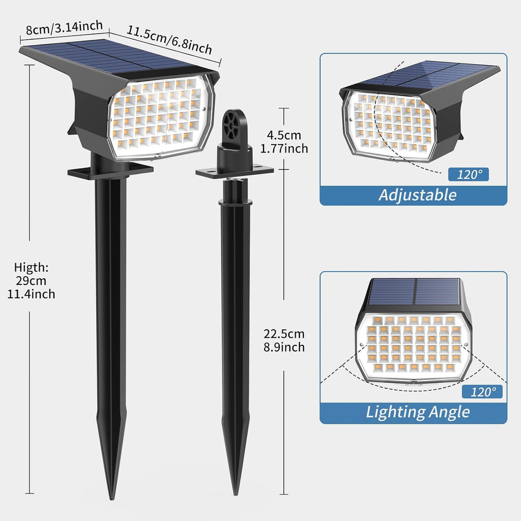 WENATY 18 Pack Solar Spot Lights Outdoor, 46 LEDs, Yellow, Floodlight, Outdoor, Solar Powered, Flush Mount, LED, Polished Plastic, 800 Lumen, Waterproof, 4 Count, Removable, Spotlights, Solar Light