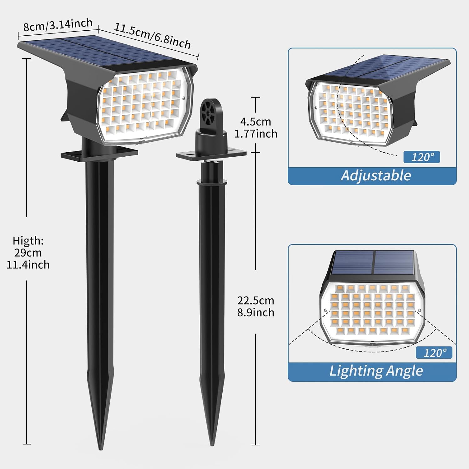 WENATY 18 Pack Solar Spot Lights Outdoor, 46 LEDs, Yellow, Floodlight, Outdoor, Solar Powered, Flush Mount, LED, Polished Plastic, 800 Lumen, Waterproof, 4 Count, Removable, Spotlights, Solar Light
