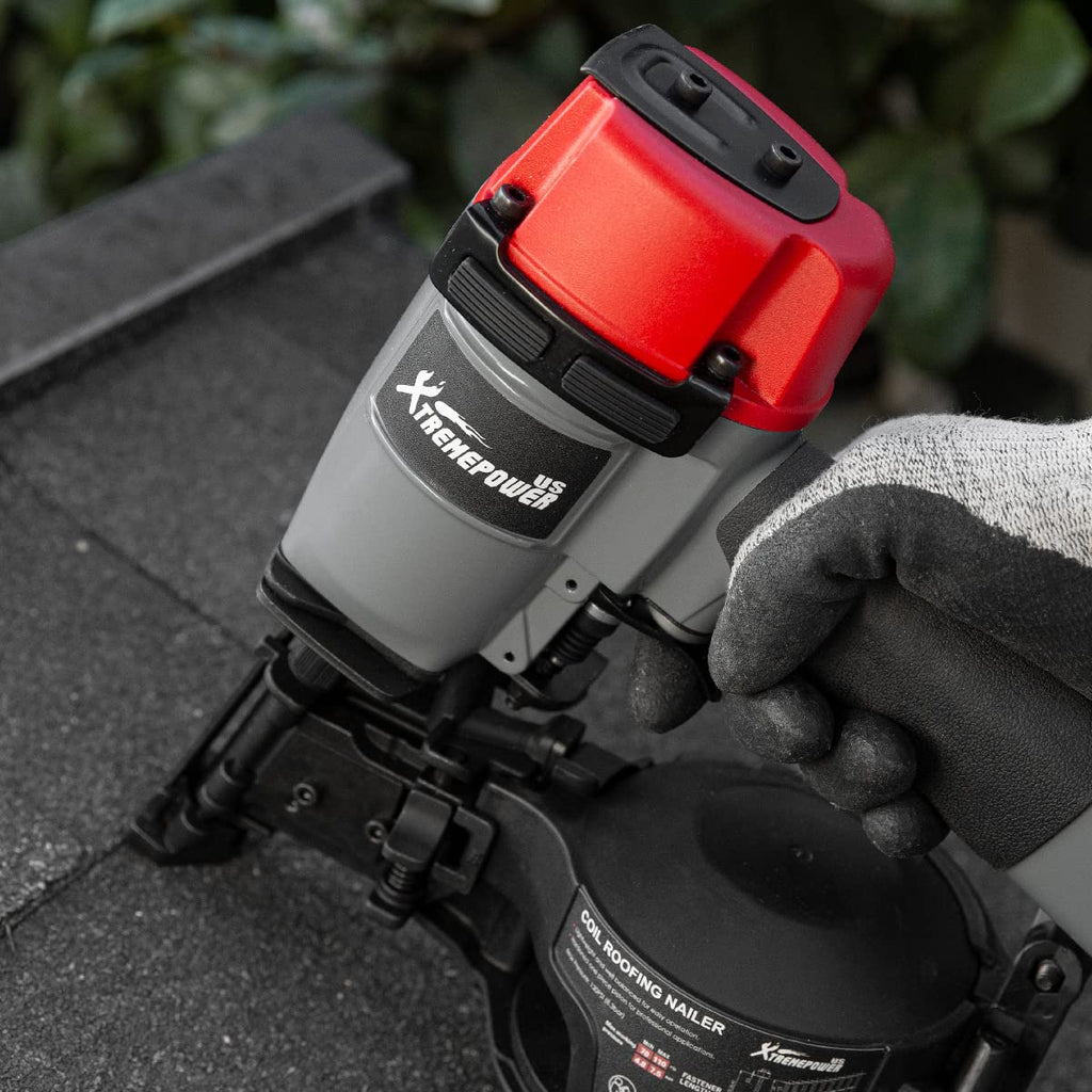XtremepowerUS Coil Siding Roofing Nailer, Pneumatic Roofing Nails from 7/8' up to 1-3/4', 16 Degree Magazine Patio Roofing Nail Gun