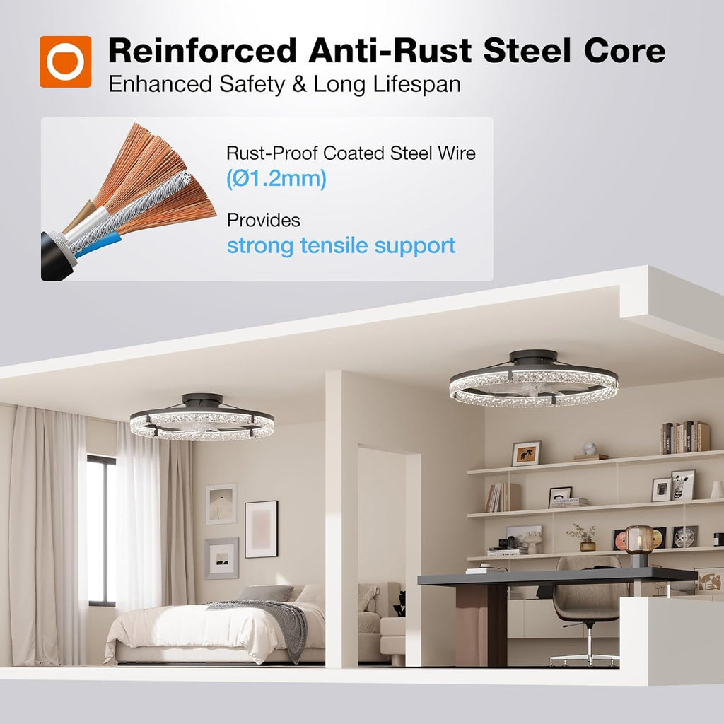 addlon 24'' Frosted Ceiling Fan with Light and 24'' Crystal Fandelier Bundle