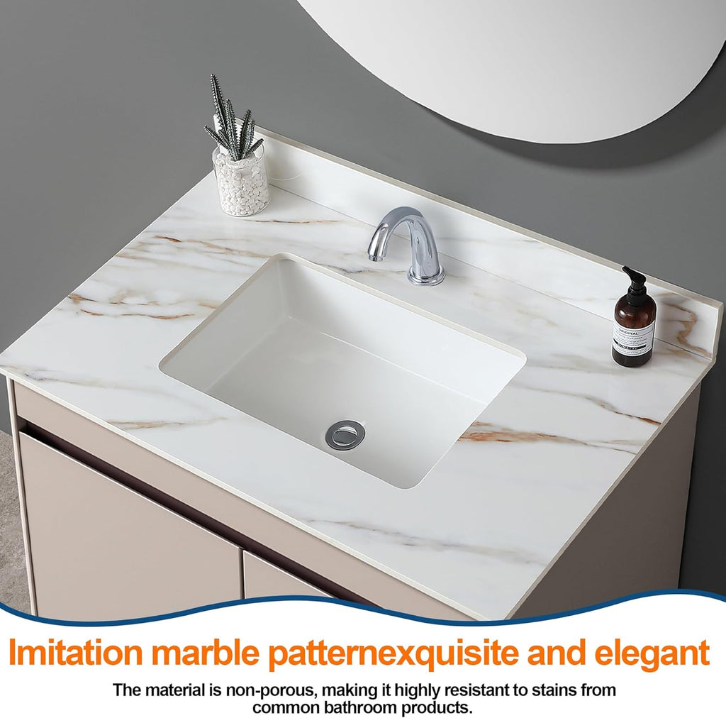 Montary 37'x 22' Vanity Top with Sink for Bathroom, Rectangular Undermount Ceramic Sink & Backsplash, Single Bowl Vanity Top with Safety Overflow Hole