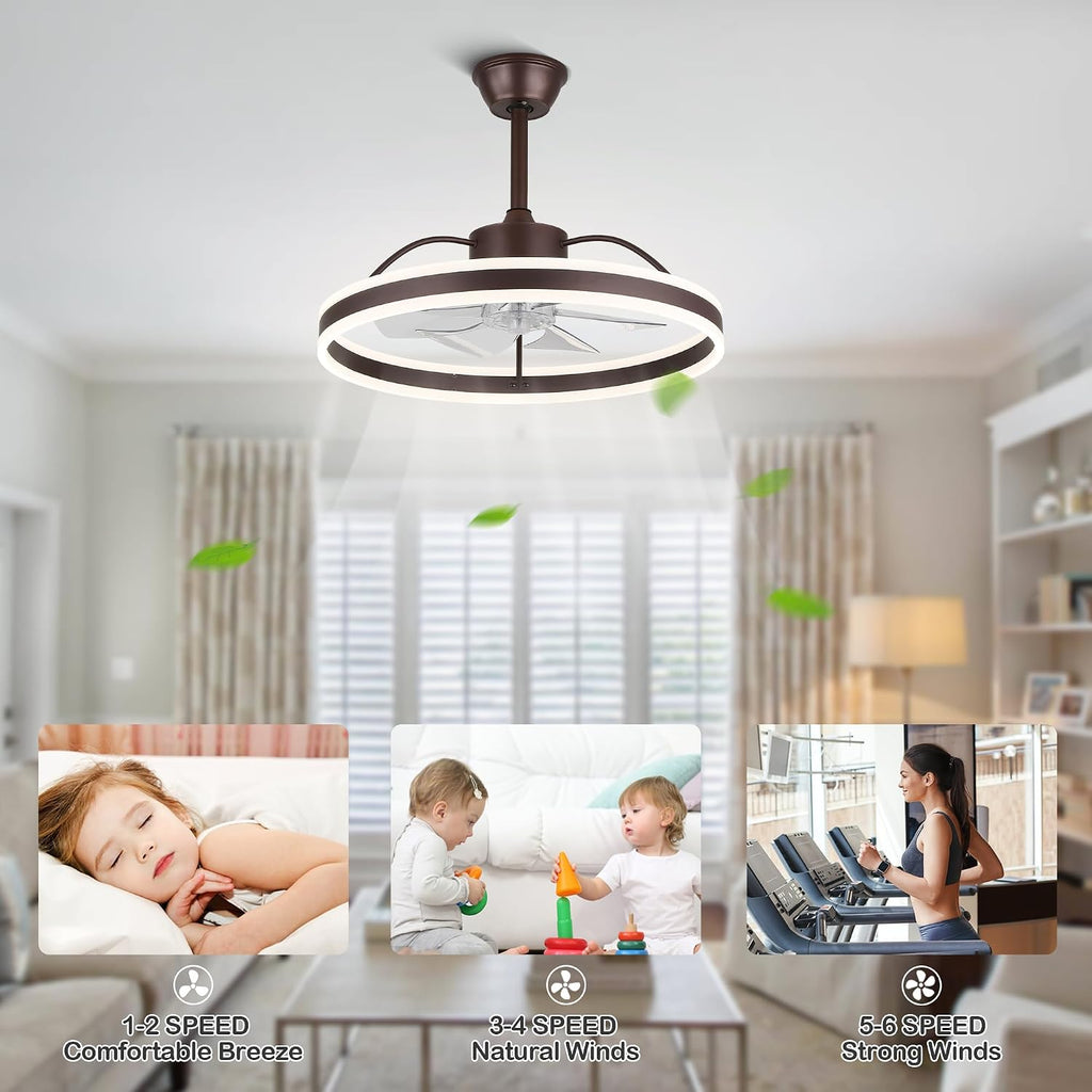 24' Bladeless Bedroom Ceiling Fan Fandelier LED Fan Light with Dimmable LED Light and Remote Control (Coffe)