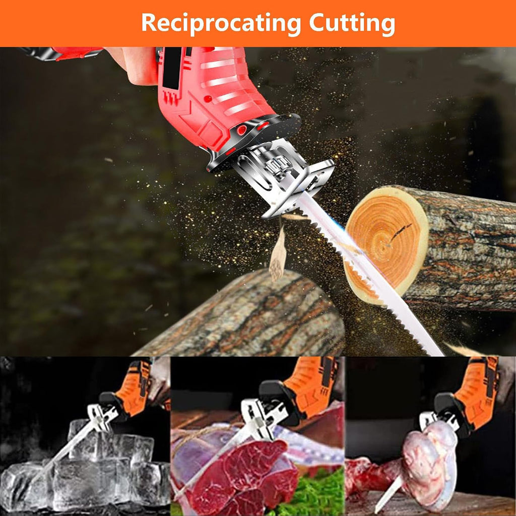 Portable Reciprocating Saws, Electric Cordless Chainsaw 21v Power Saws, Battery Powered Electric Bone Saw, 4 Meat Plates Included (With Battery And Tool Box),6AH
