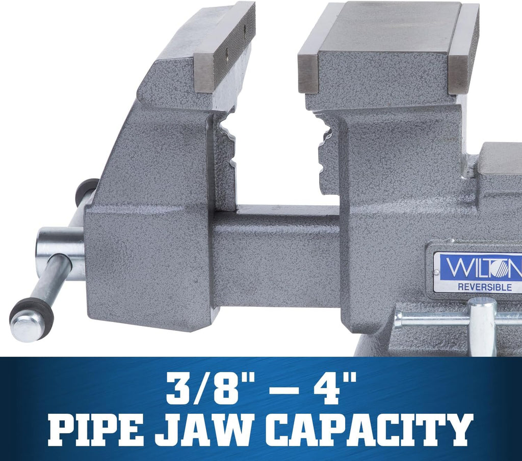 Wilton Reversible Bench Vise, 8' Jaw Width, 9-1/4' & 14-1/2' Jaw Opening, 4-3/4' Throat (Model 4800R)