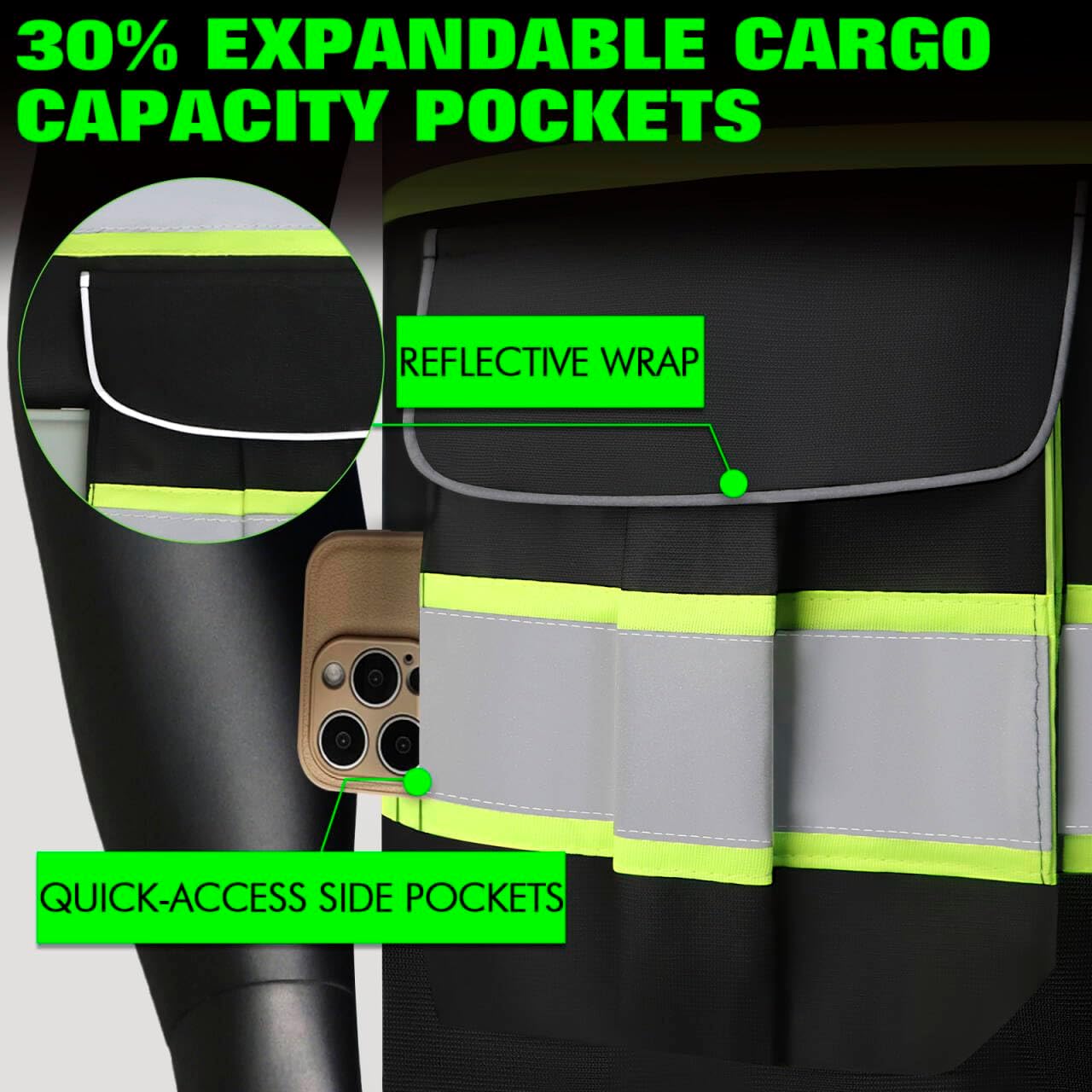BeautyWill ANSI Certified Custom Logo Safety Vest 8-Pockets Class2 High Visibility Reflective Vest for Men - Personalized Logo Heavy-Duty Work Vest（Black，5Pack，L）