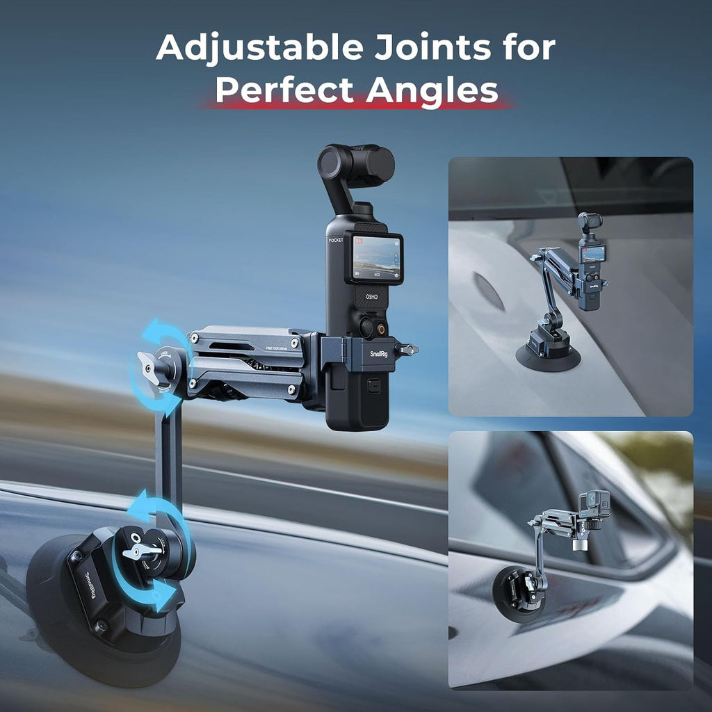SmallRig Mini Electronic Shock Absorber Arm, 5in Suction Cup Car Mount for DJI Osmo Pocket 4/3/Action 6/5 Pro, for GoPro 13/12, for Insta360 X5/4/Ace Pro2, 2000mAh Double Spring Hydraulic Damping-5507