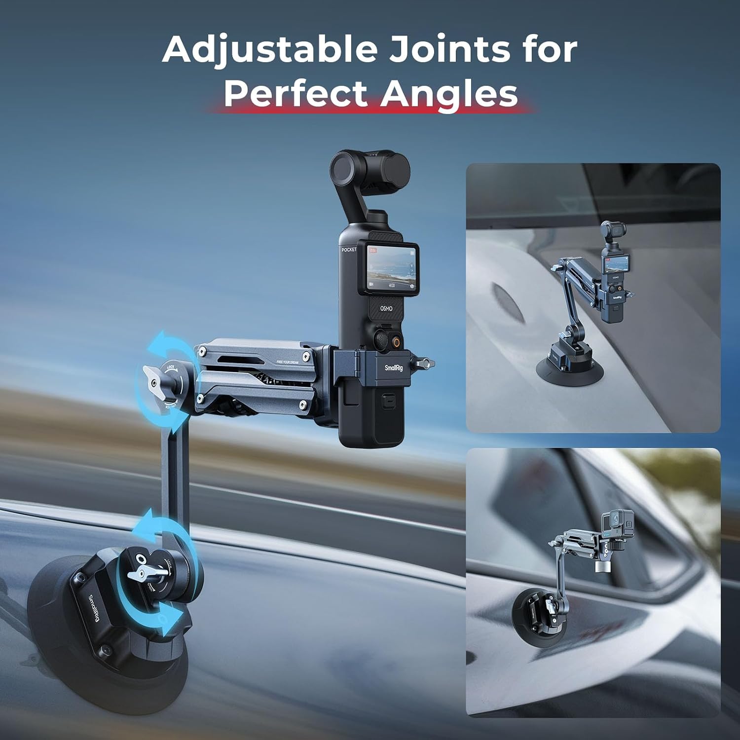 SmallRig Mini Electronic Shock Absorber Arm, 5in Suction Cup Car Mount for DJI Osmo Pocket 4/3/Action 6/5 Pro, for GoPro 13/12, for Insta360 X5/4/Ace Pro2, 2000mAh Double Spring Hydraulic Damping-5507
