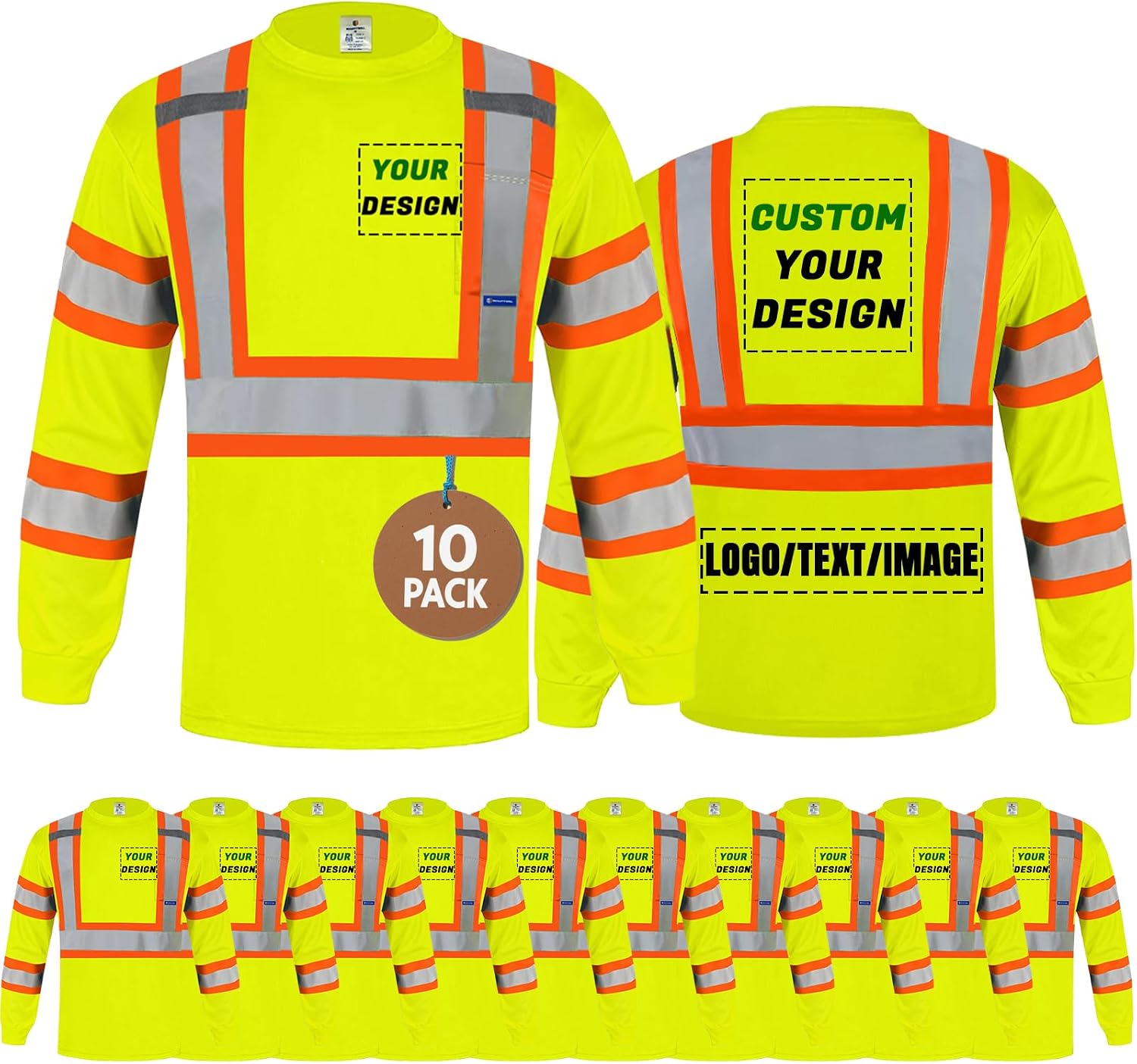 BeautyWill Custom Logo High Visibility Safety Shirts ANSI Class 3 Standard Personalized Reflective Shirts