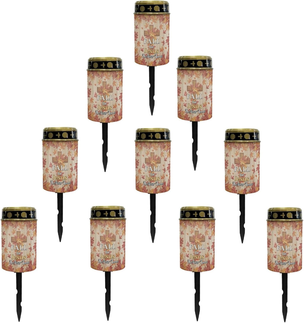 Fall Cross Maple Leaves Solar Garden Lights Outdoor Pathway Light for Yard Patio Driveway,Cemetery Decoration for Grave Flameless Warm White Lights LED Solar Lantern,Wall Light Auto On/Off