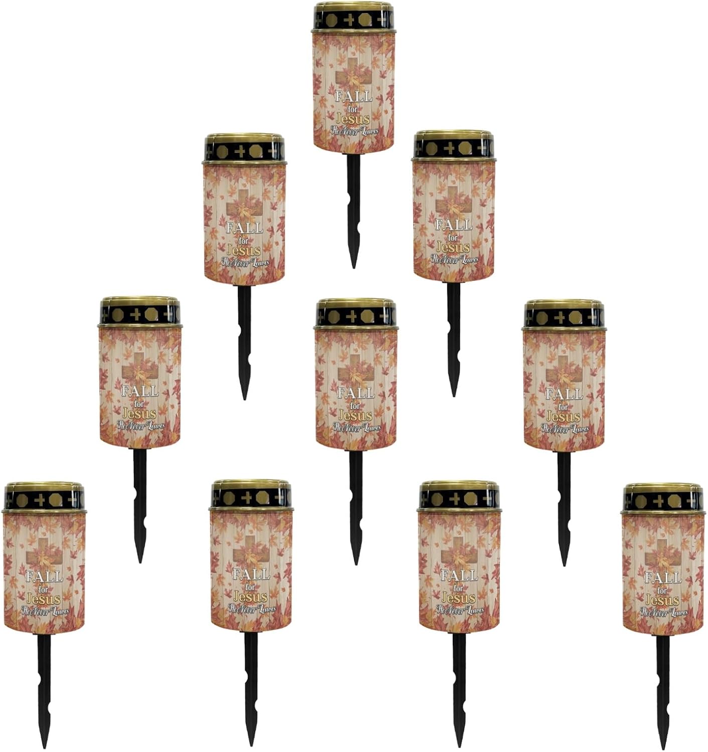 Fall Cross Maple Leaves Solar Garden Lights Outdoor Pathway Light for Yard Patio Driveway,Cemetery Decoration for Grave Flameless Warm White Lights LED Solar Lantern,Wall Light Auto On/Off