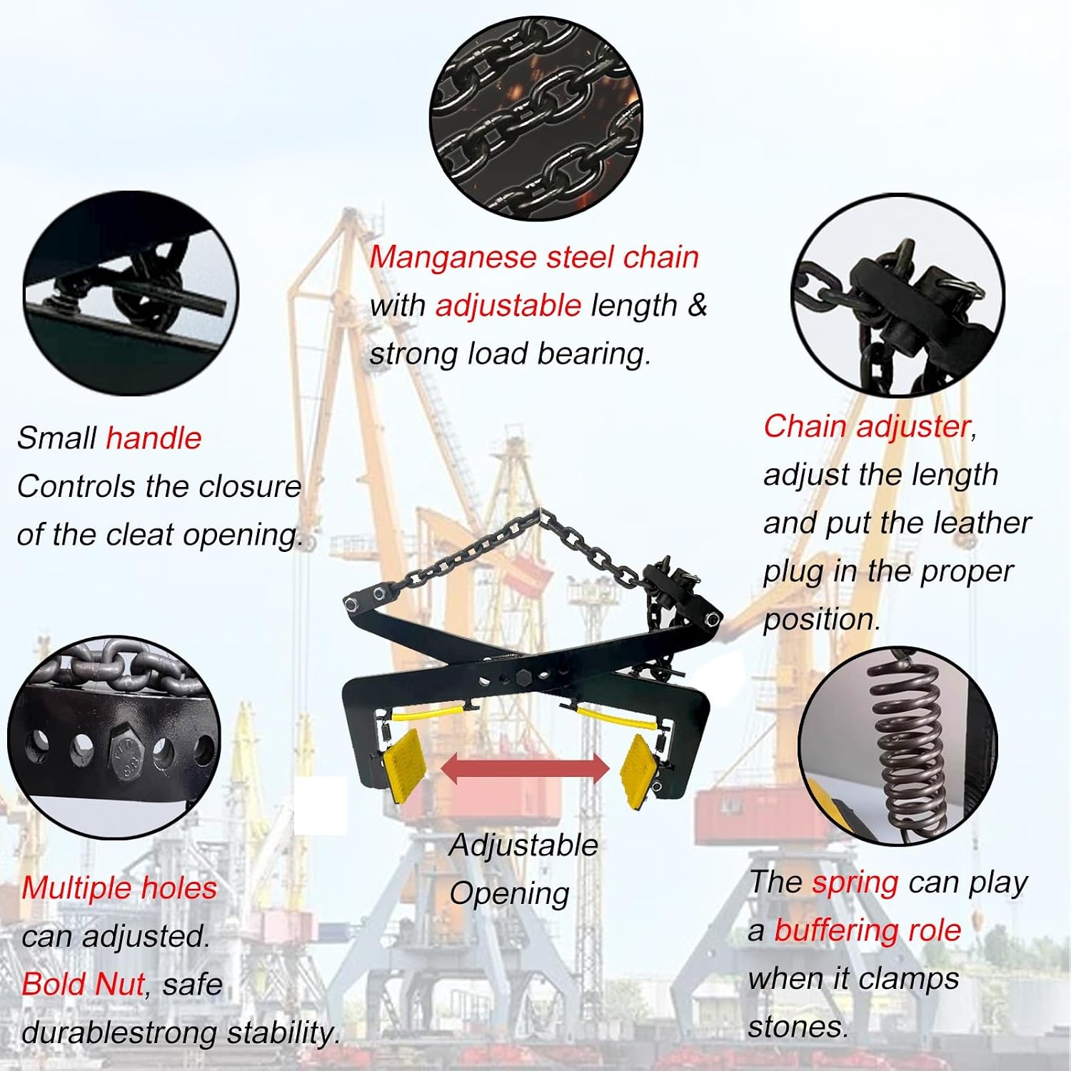 Heavy Duty Adjustable Black Stone Lifting Clamps, Non-Slip Rubber Grips, Plate Vertical Clamp for Granite & Marble (4.7-14.2 in) - Perfect for Construction & Fabrication